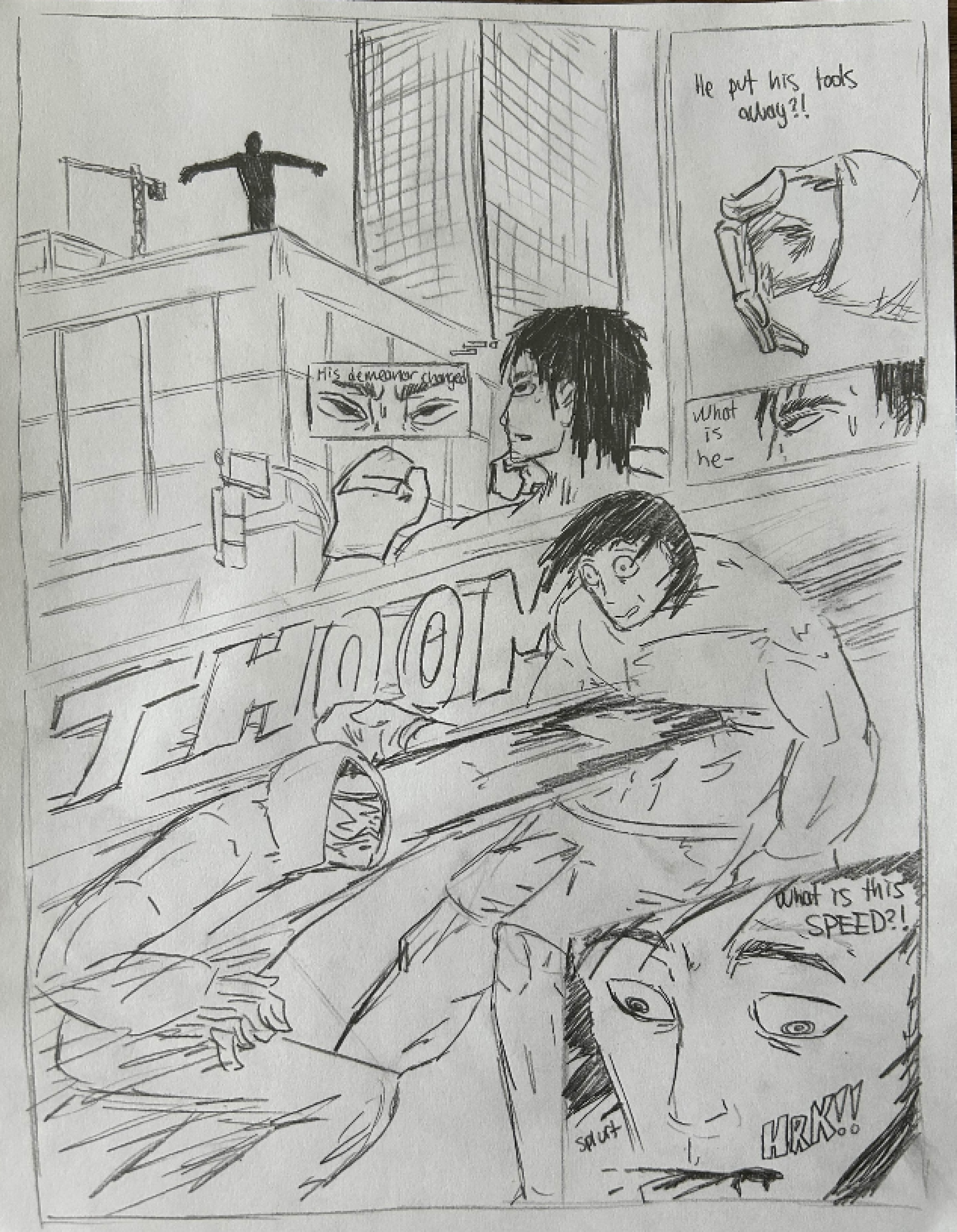 [bce8e5] this? i just wanted to make a comic page style artwork for my chaos magick stuff, it's a snippet of a fight between Daniel Dartmouth and Pioneer.