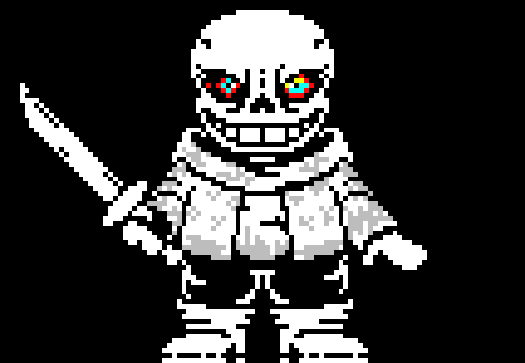 [55e4e5] -as he wakes up and gets up quickly and summons a sword, pointing at fell paps- -Legacy dustTrust sans