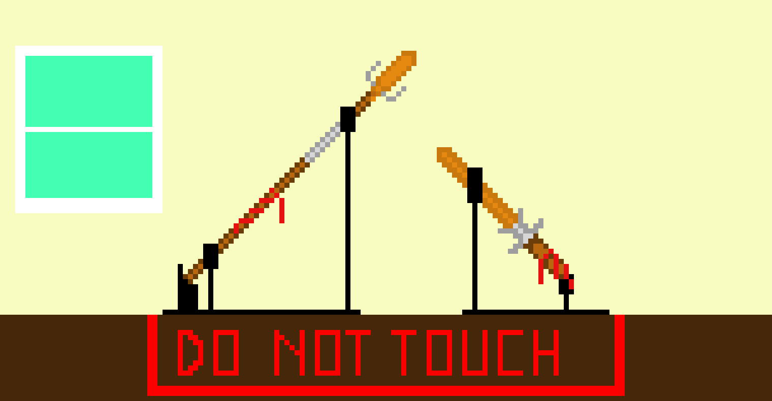 [2bee2d] Lava Spear And Lava Sword on a pedestol
