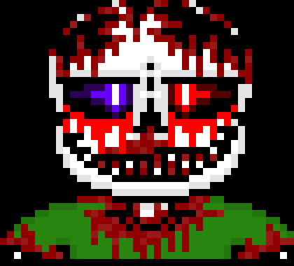 [57dac4] Horror Sans was shocked at the sight, there was blood and dust all over Papyrus. Papyrus had a way wider grin than usually. Horror Sans could see the pure murderous intent in his brothers eyes. Papyrus started attacking Horror Sans. For awhile Horror Sans was staying defensive, not wanting to kill his borther. But he just kept attacking, Horror Sans knew what he had to do. He brutally murdered Papyrus. Afterwards, as any Sans would, he kneeled to the ground, crying. But Horror noticed something. He wasn't crying tears, he was crying DETERMINATION. Horror Sans was shocked at this sight. He noticed that the more he cried this DETERMINATION out, the more emotionless he became.
