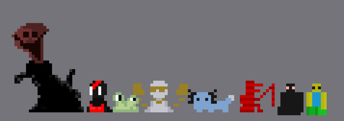 [836a7f] nah your all good man, but heres a line up of all avatars ive went by or still do, the big monster at the front you wouldn't know