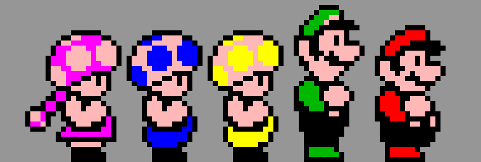 Mario, Luigi, Yellow Toad, Blue Toad & Toadette