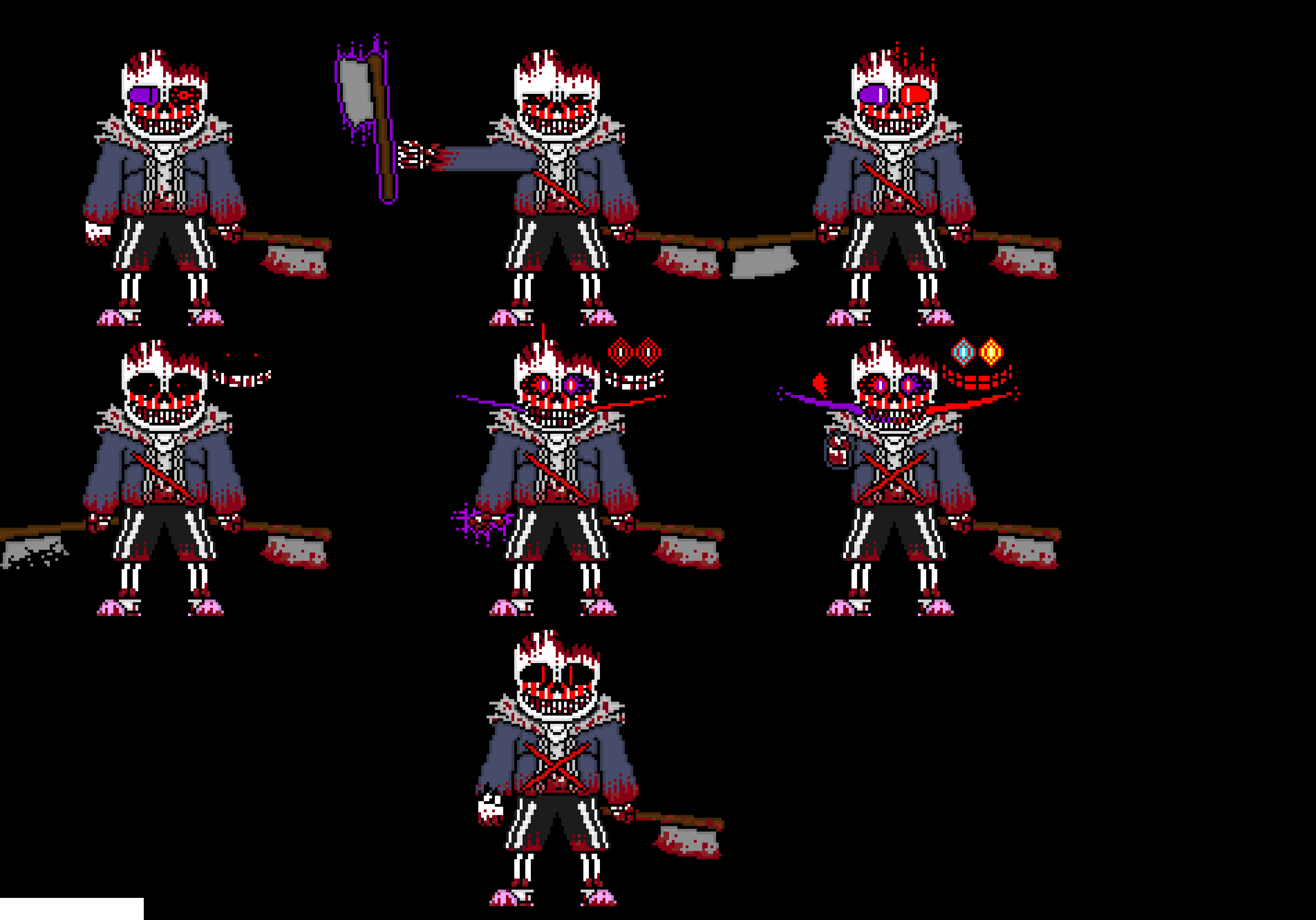 all phases of Terror Sans (my AU) for those who want to makes songs for it (Terrors story in a nutshell: Terror is Horror after the murder time trio Insanity gets out of the Satsujinki and revives Horror with some perseverance and Determination and btw Terror is 60% Horror 25% Insanity 10% Killer and 5% Dust)