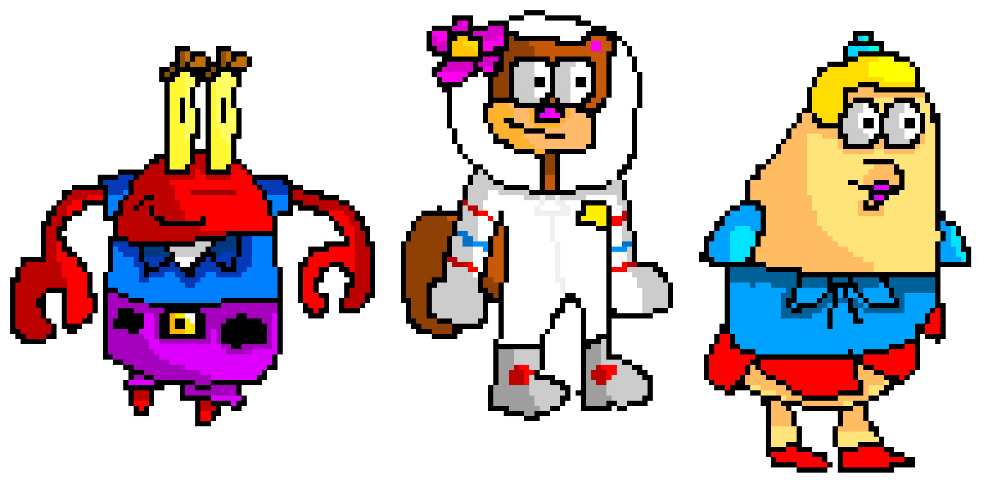 [455c10] Mr. Krabs, Sandy, and Mrs. Puff