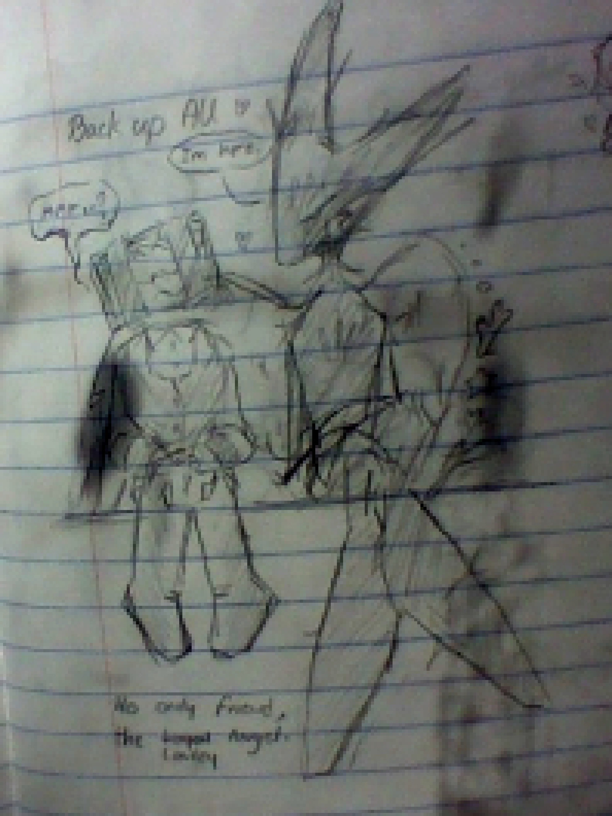 [d0698a] heres some BACK UP AU that I made with my self insert! | in it, I'm the only person who is like- Caines friend? ABEL ends up breaking one of my wings because I deffied him. I also spend a little bit of time grousmly ripping out the rails from Caines mouth, and then tear ABEL apart and sacrafice myslef so everyone else lives. 