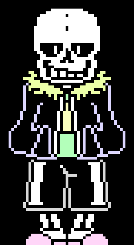 [90b631] And this is whoopee, hes best friends with his Dreemurrs, and he was younger when his dad died, so they took him in, and they took in the little baby papyrus too, papyrus and sans are way better jokesters, and sans likes chocolate, and hes less lazy, and more powerful, after touching a soul, he got alphys to unfuse him with it, but he still has residual power, and papyrus was grown and shown his full power.