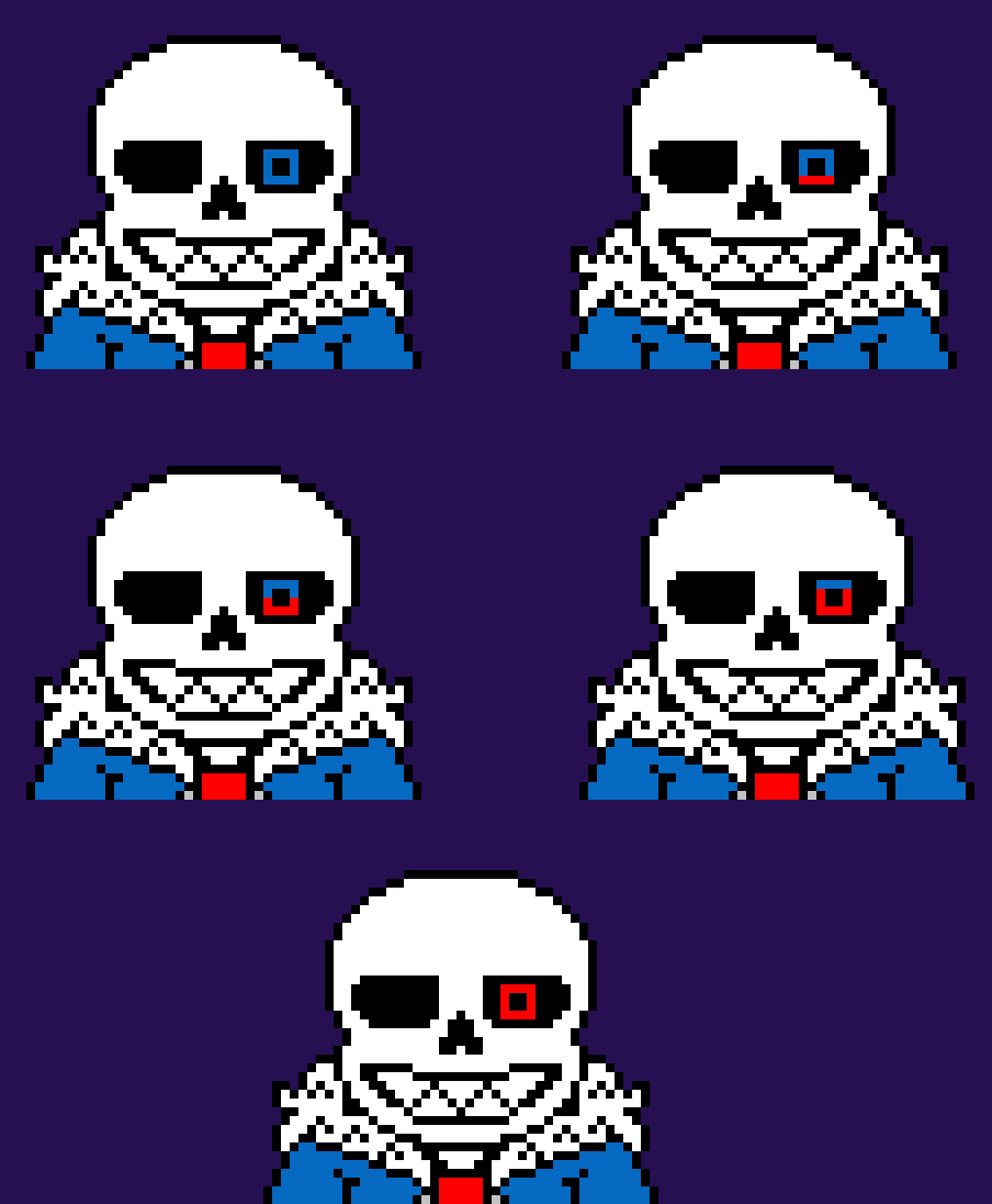 [0ae1f1] Fell Tale Sans different magic power levels (full blue weakest and full red strongest)