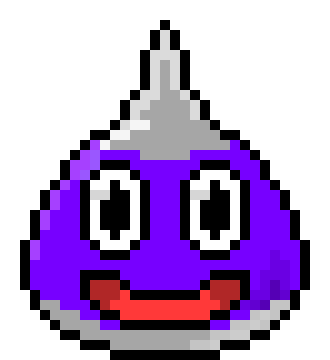 -a purple and gray slime moves in front of all of them-