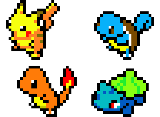 [36f979] Pikachu, Squirtle, Charmander, Bulbasaur grid