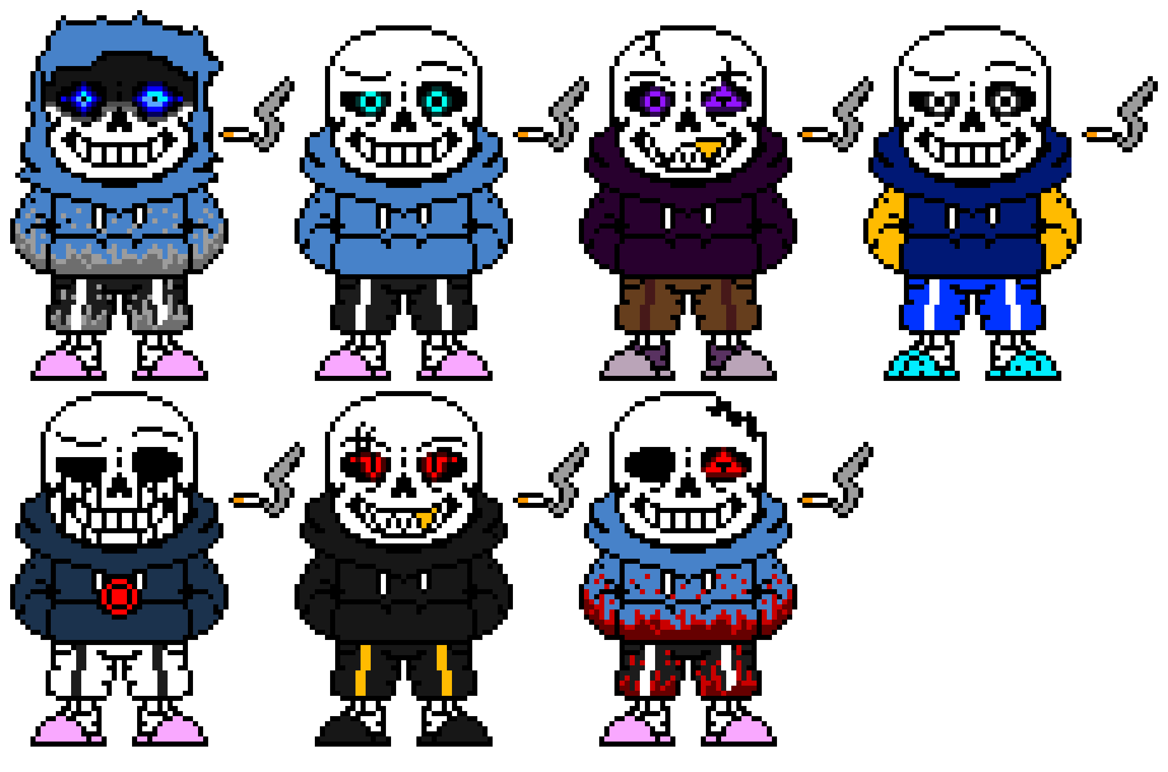 DustSwapSwap, SwapSwap, SwapSwapFell, OuterSwapSwap, KillerSwapSwap, FellSwapSwap and HorrorSwapSwap sans's