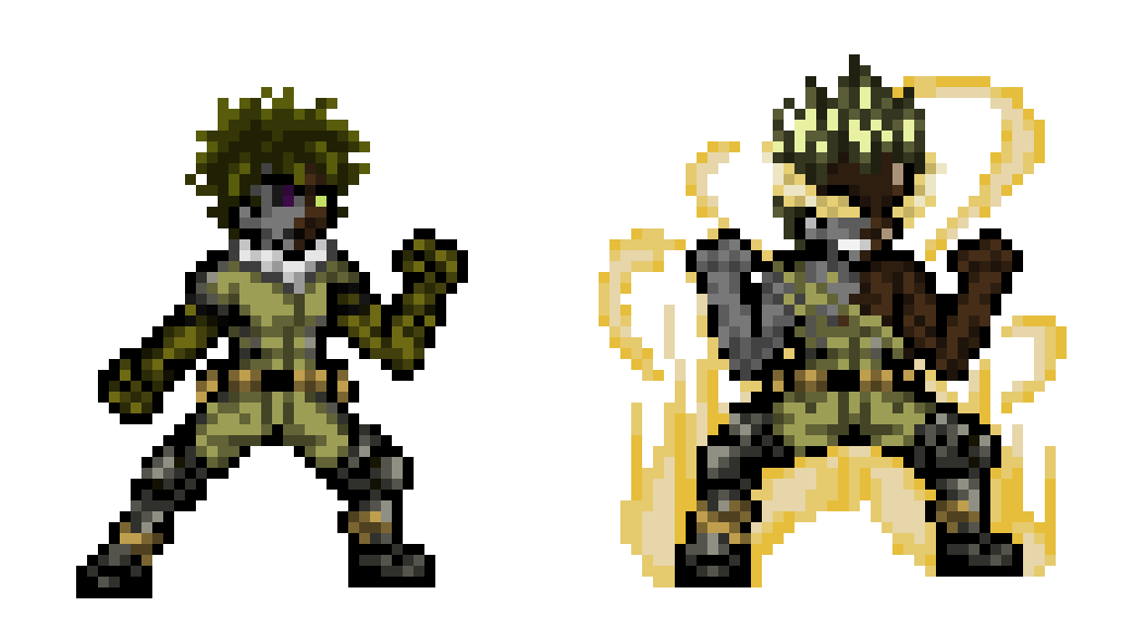[6c26bc] Warrel Spurloyd/Cy-Shock - MHA Hero-Turned-Villain OC Fighting Stance and Battle Damaged Sprites (Hero Costume)