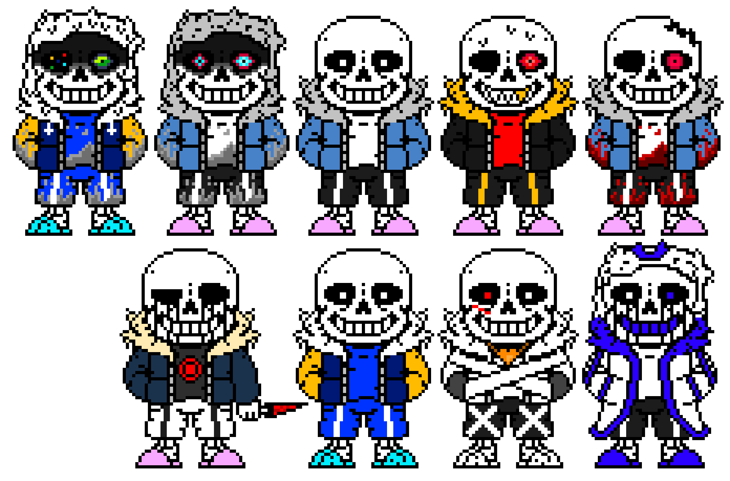 Dusttale sans, Undertale sans, UnderFell sans, HorrorTale sans, KillerTale sans and OuterTale sans