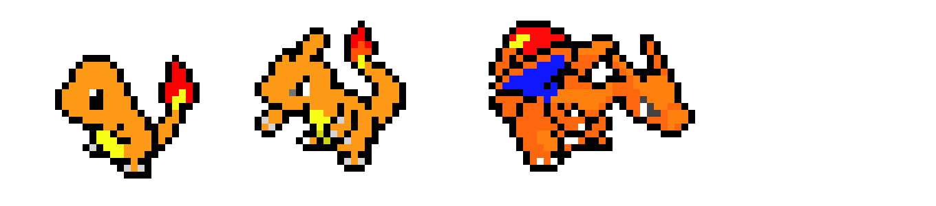 [9664c4] Charmander, Charmeleon, and Charizard