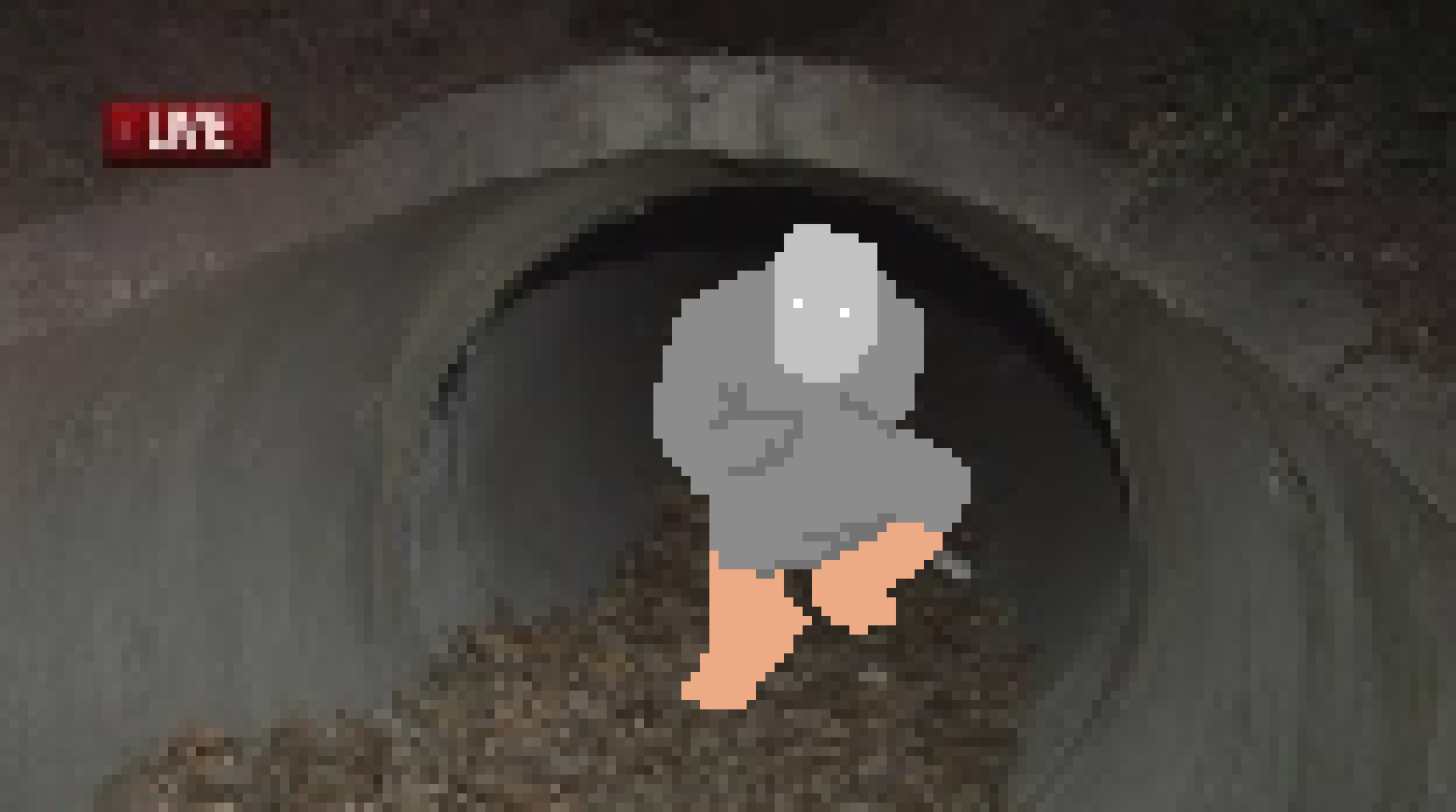 [fd9411] a lone news reporting team stumbled upon what appeared to be a man wearing a tattered gray dress and a full face mask with two eye holes emerging from one of the sewer outlets. the man had already gone when police arrived. 