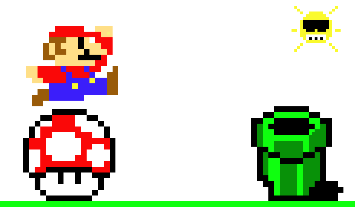 Mario jumping over mushroom
