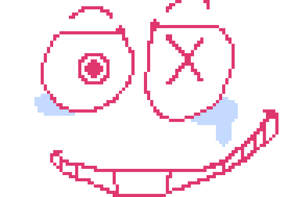 [8ea5d7] well i wanted to keep the 'pix has a weird eye' thing, but i didn't want a smaller eye anymore, so i went with an x pupil in one of the eyes.