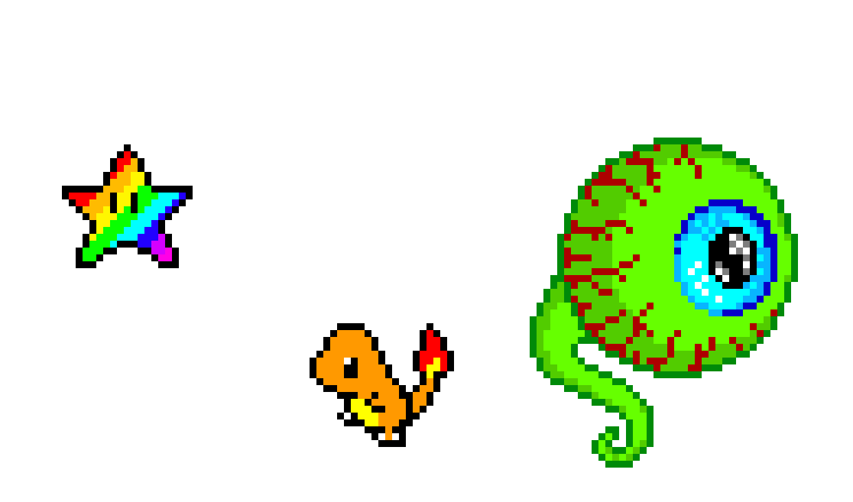 [9664c4] Rainbow star, charmander, and green eyeball