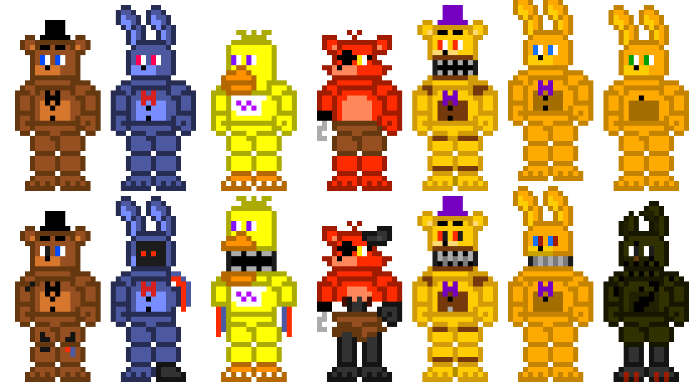 FNaF 2 Withered Gang + Spring Bonne (One-Button Design Included) [King Squid Edit]