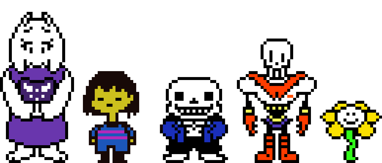 toriel,frisk,sans,papyrus and flowey by mwatt