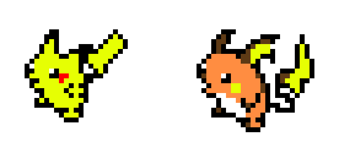 Pikachu and Raichu pixel art