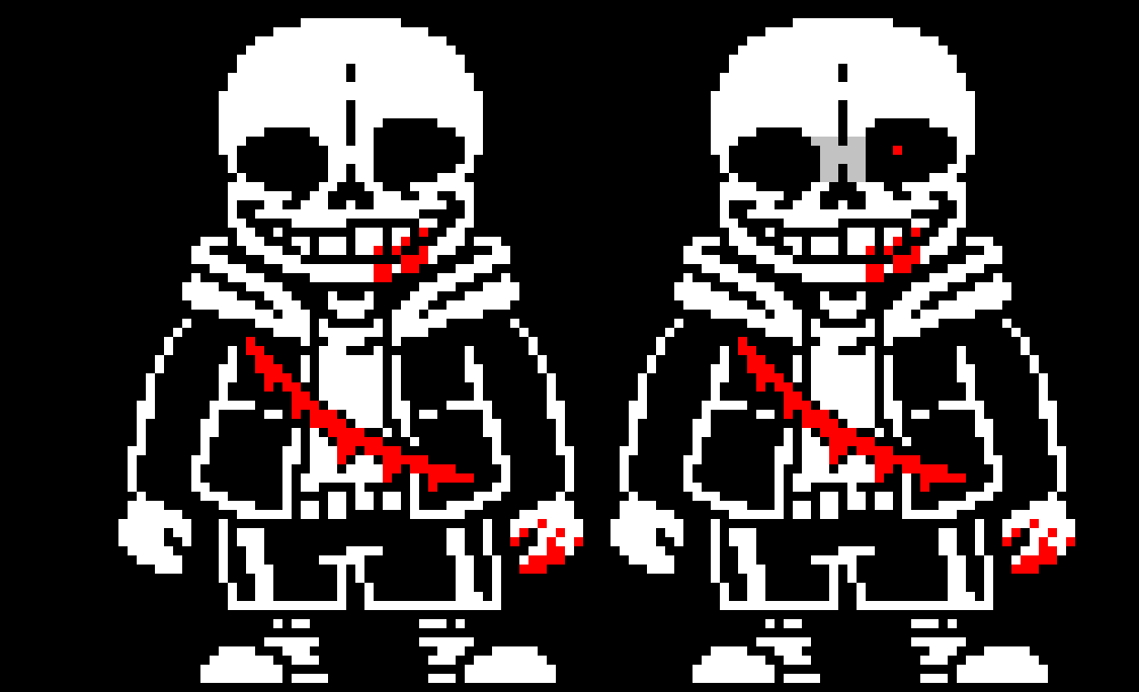 UNDERTALE: Last Breath Sans Phase 3 sprites, except because Gaster isn't confirmed to his sprite being Mystery Man, it's just Sans gaining DETERMINATION.