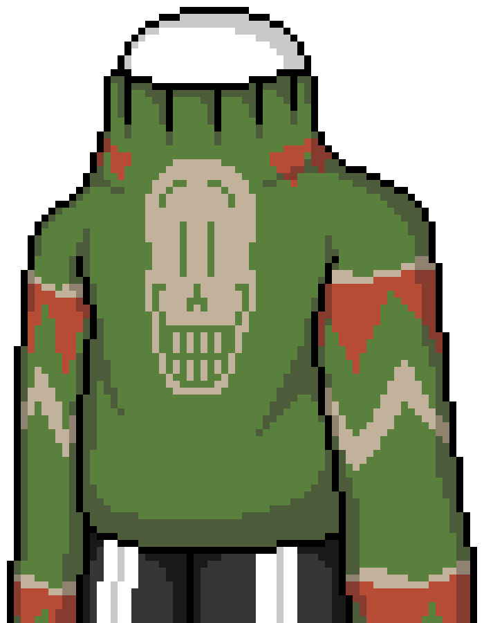 [d9187b] Sans, but he's in an oversized Christmas Sweater