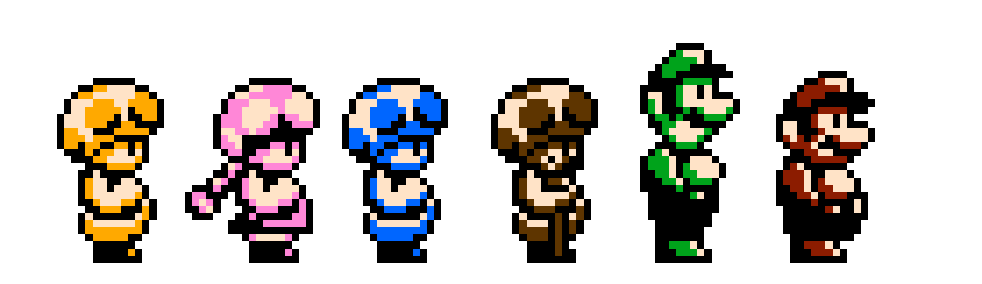 Super Mario Bros. 3 sprites of toad, mario and more.