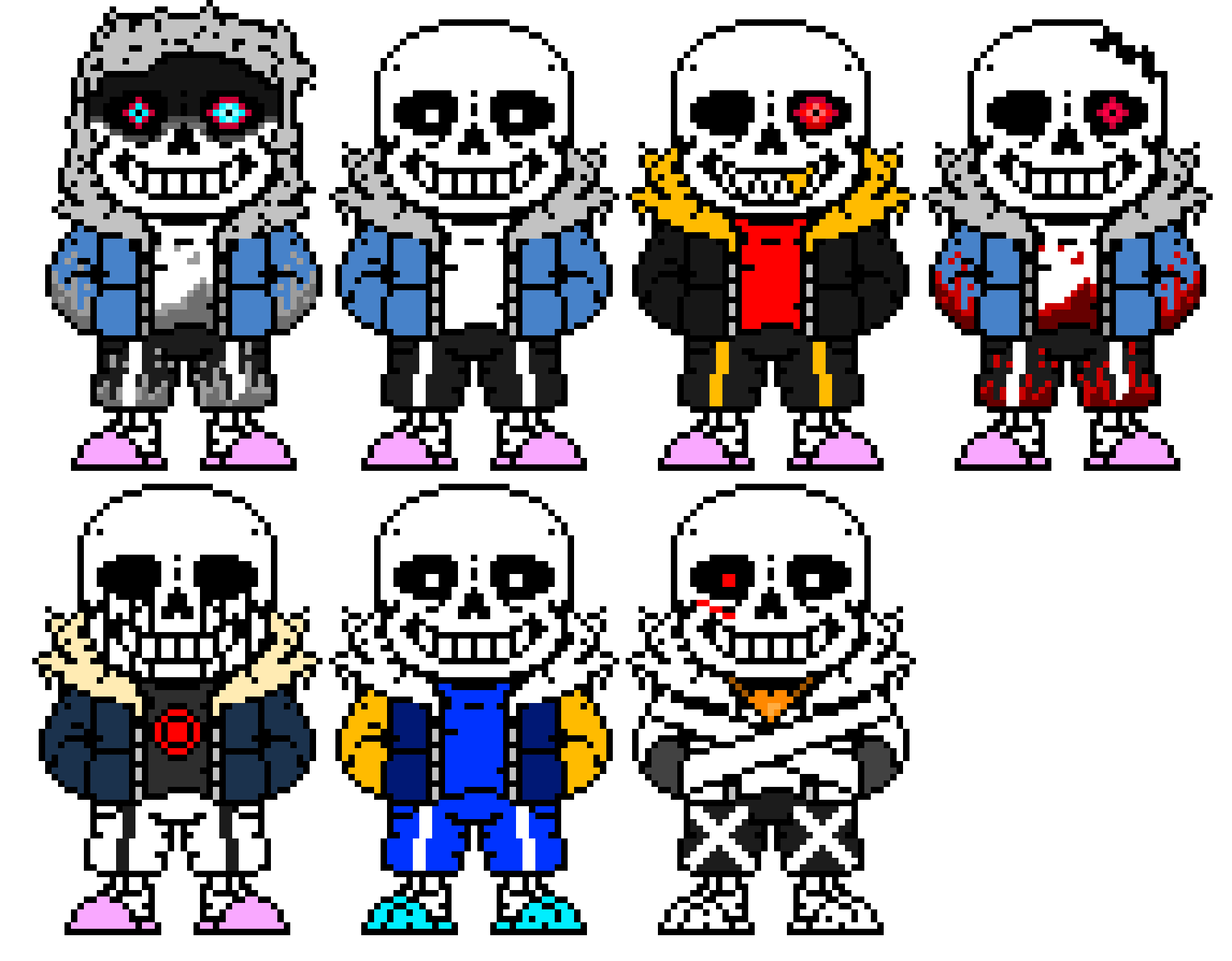 Dusttale sans, Undertale sans, UnderFell sans, HorrorTale sans, KillerTale sans and OuterTale sans