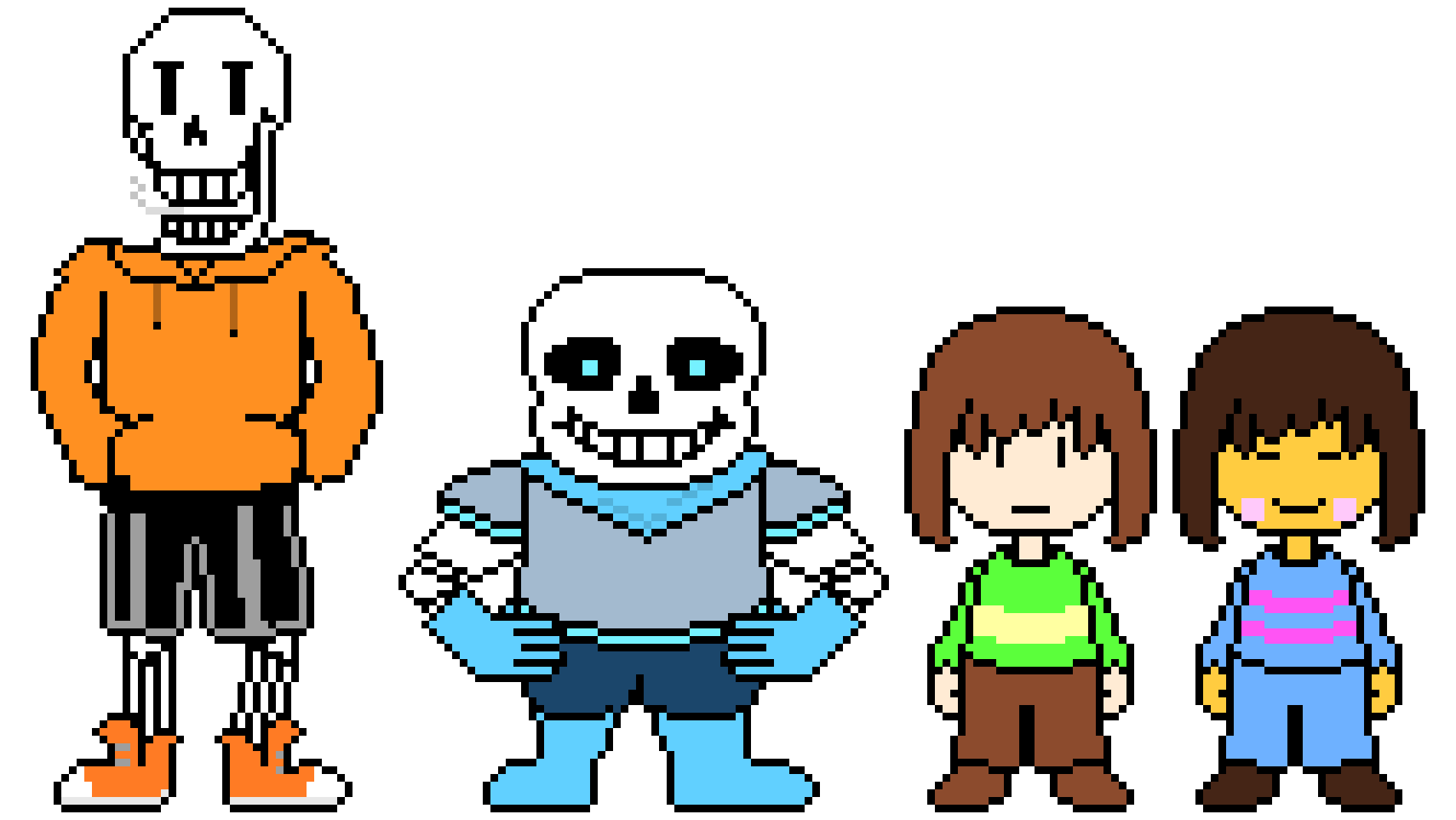 Underswap Papyrus, Sans, Chara, and Frisk