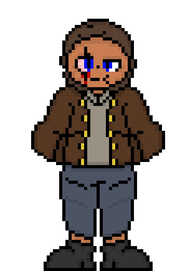 [57dac4] (alright then) *sitting on a log, chewing gum whilst resting his arm on his deactivated chainsaw*
