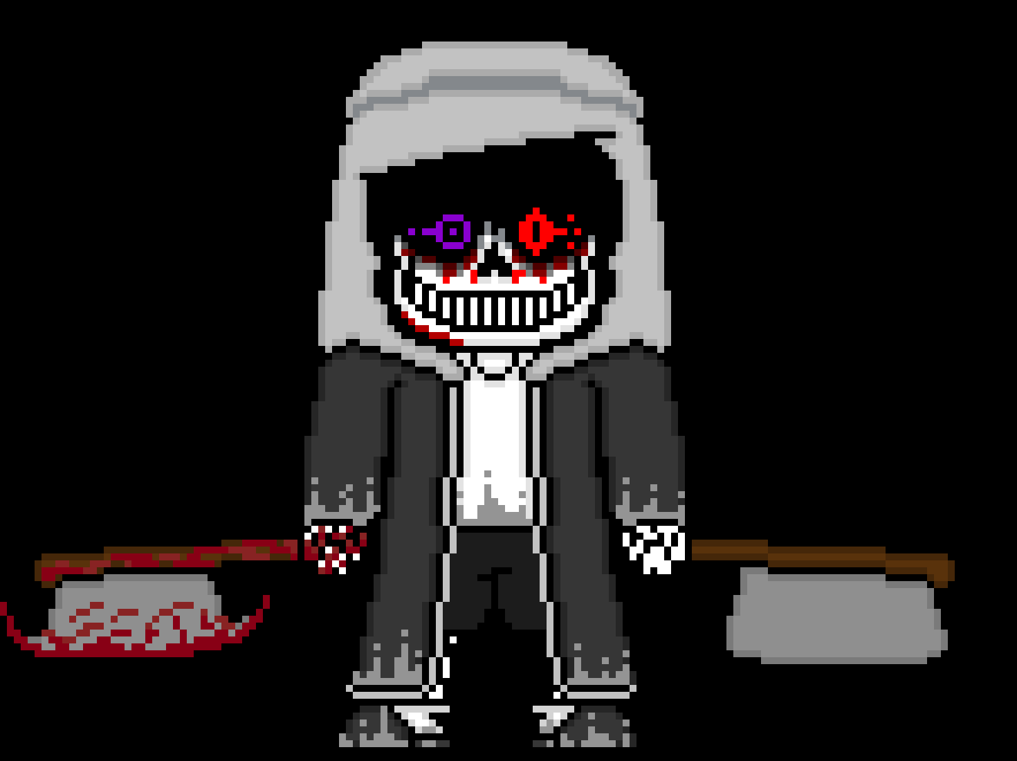 [e8cb42] heheh *throws one axe at madness cutting him in half and throws the cleaver at deletions head, going through hhis head* heh dont mess with us *tps away*