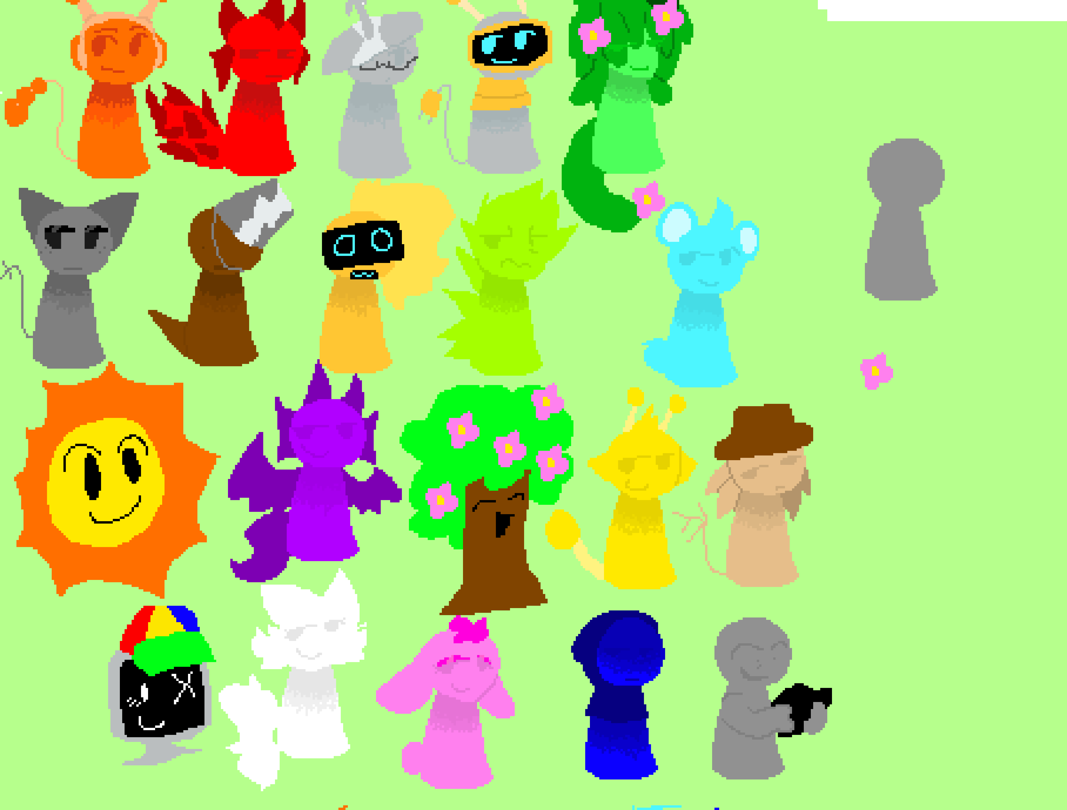 [1724d3] also im js gonna note to  myself before i draw it all, XENKI!! fates, Oren s alive, Raddy  is alive, Clukr  is dead, Funbot is alive, Vineria is dead, Grey is dead, brud is alive, Garnold is barely alive, OWACKX is dead, Sky is alive, Mr. Sun is mutated, Durple is mutated, Mr. Tree is dead, Simon was manipulated and  mutated but is now normal  and alive, Tunner is alive, M.F.C is Aware, Wenda was manipulated  then killed, Pinki is dead and Jevin is dead 