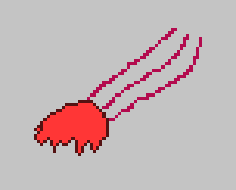 [990543] *A large red object appears with a shine. It starts flying towards the ground, leaving dark pink streaks in the sky.*
