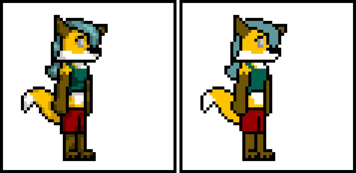 [6877d4] Oh, and Burokku, I was able to put your shaded Foxlynn sprite next to my more 8-bit sprite. Thanks for it!