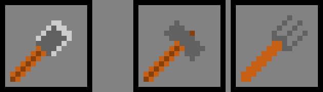 hammer, chisel, and pitchfork