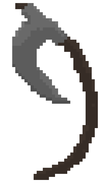 [477d0d] curved metal scythe
