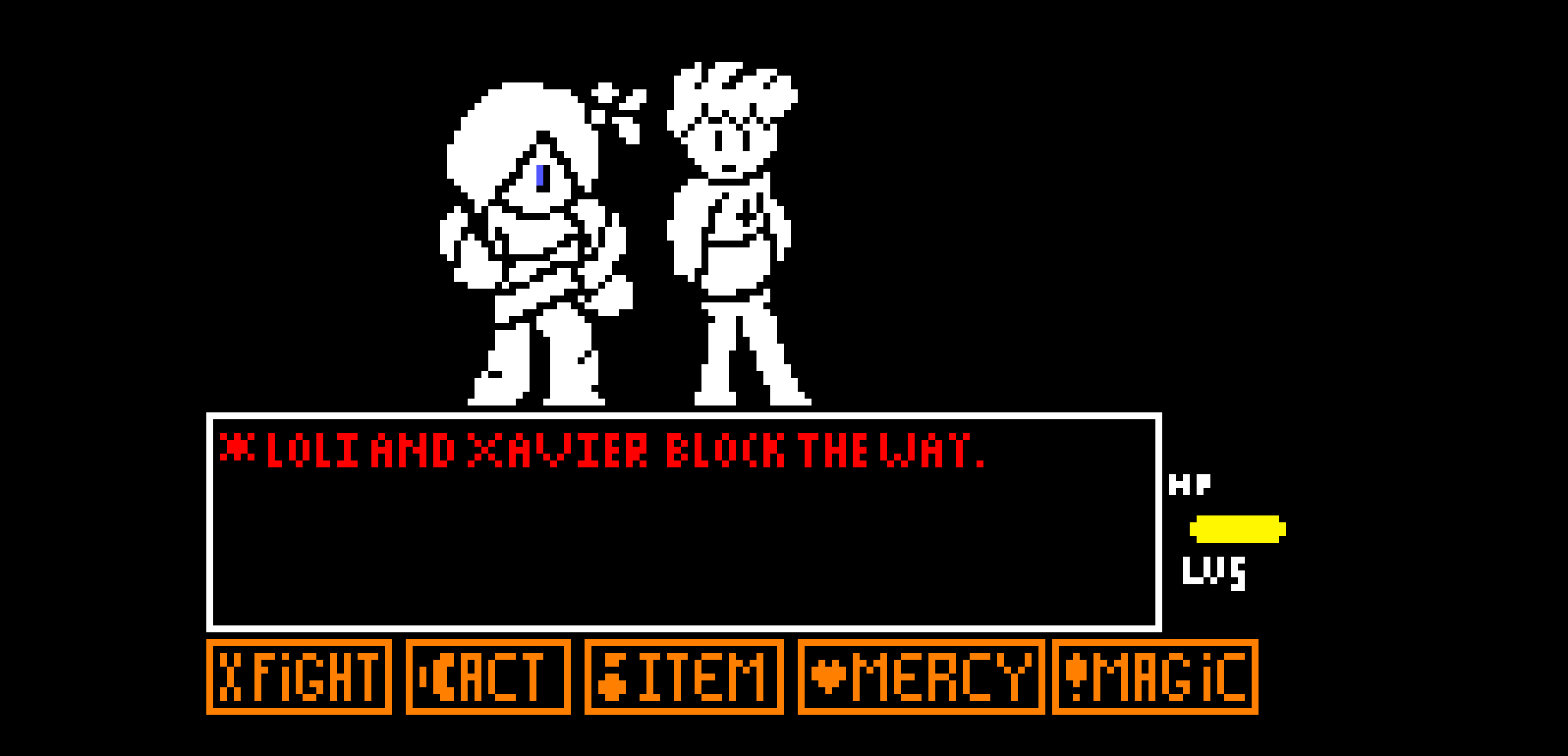 [Loli and Xavier block the way.] Genocide. (desc for theme)