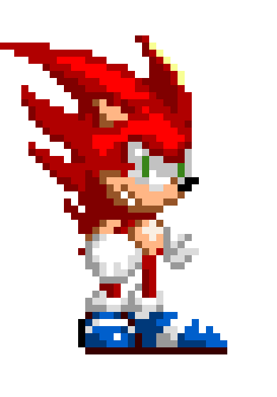 becomes super then he appears to go up a level as a white flash appears