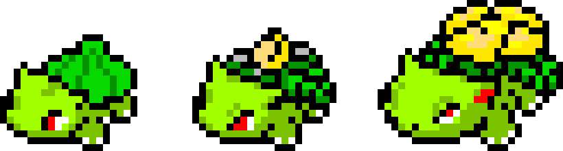 Shiny Bulbasaur Evolution Line Pixel Art