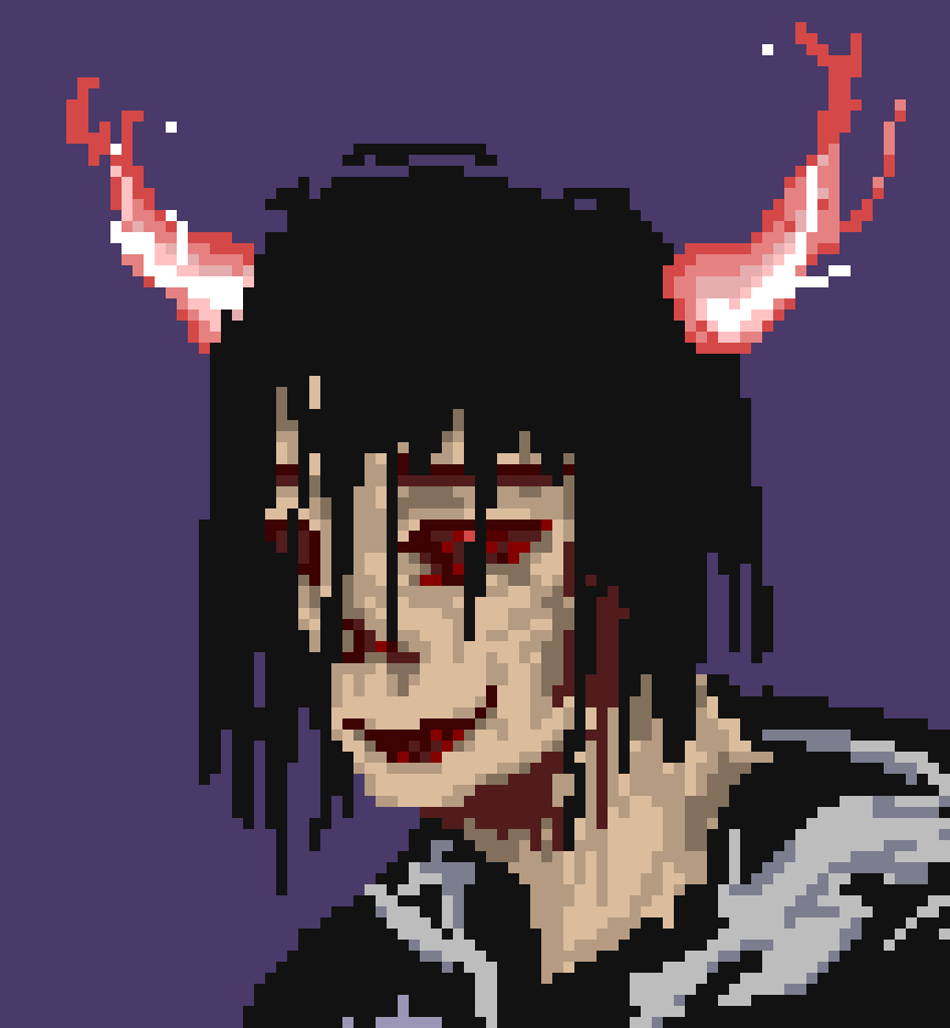 [90dac8] Wes is one of the representatives of the "spirit" clique, which their members specialize in crafting runes to interact with the dead. Wes is the most proficient at this, being known as "GRAVETENDER" for their ability to soothe and control spirits, but their runes come with a great cost on their physical wellbeing. They shrivel into a corpse-like being from their life being drained from them as they bring back spirits, but they themselves are a medium to a spirit of their choosing, indicated by the fire protruding from their inner skull. 