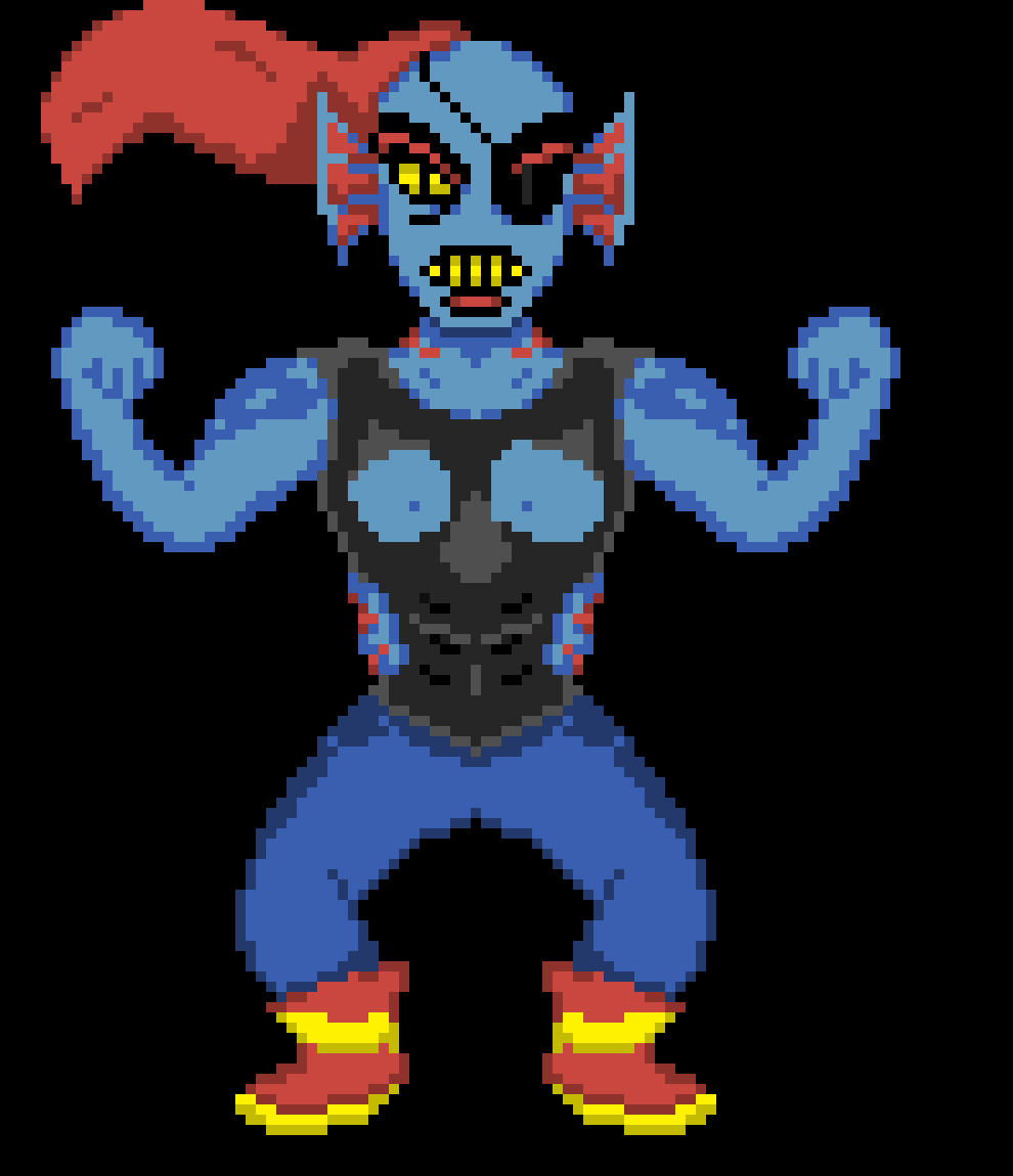 [3354ce] Undyne broke into alphys's lab lookin like this to have sex with alphys.
