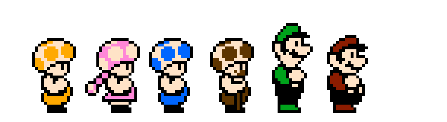 Super Mario Bros. 3 sprites of toad, mario and more luigi 