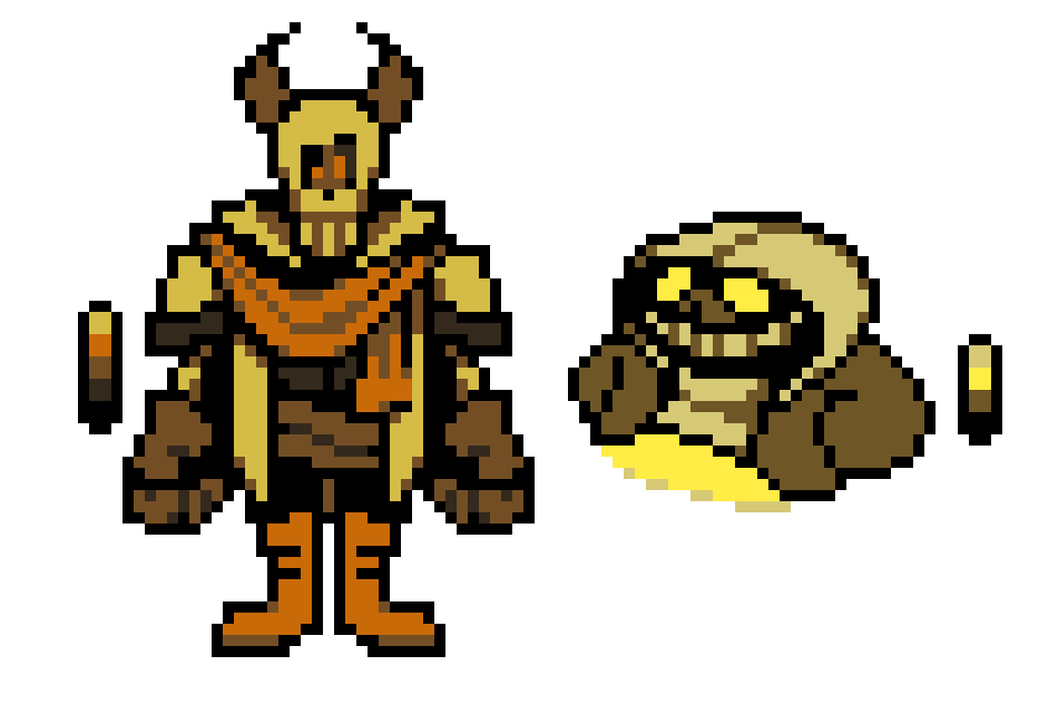 Dusty Ink's version of Dustbelief AU: Overworld Sprites for Cambior the Skeleton Demon, Inktor's Brother, and Bensy the Skeleton