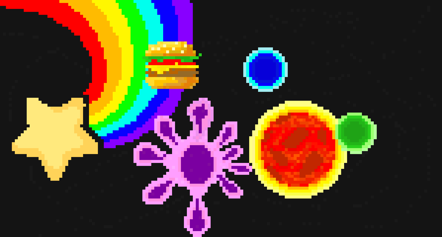 [56a616] star + burger + splat + sun + planet + planet