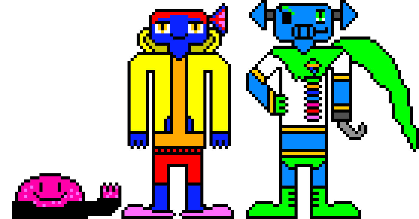 jigler (my oc for bbieal) fishile (my oc for undertale) and jake (my oc for fnaf ) as grillby (jigler ) sans (fishile) and papyrus (jake)