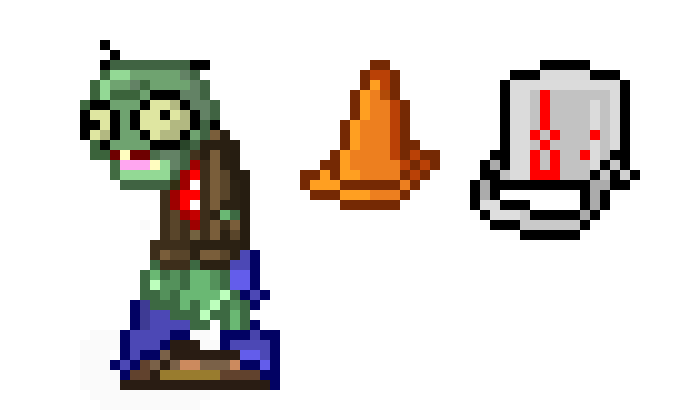 [710c2b] 8 Bit Zombie PVZ2, Cone, and Bucket