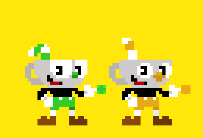 Green Cuphead and Orange mugman