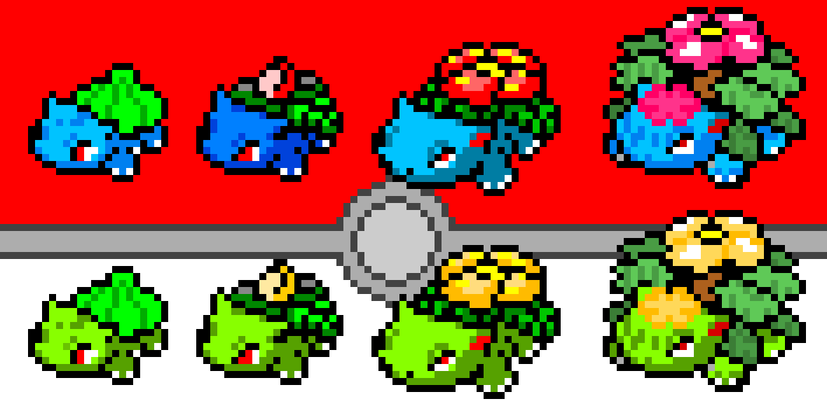 [9664c4] Bulbasaur and Shiny Bulba Families