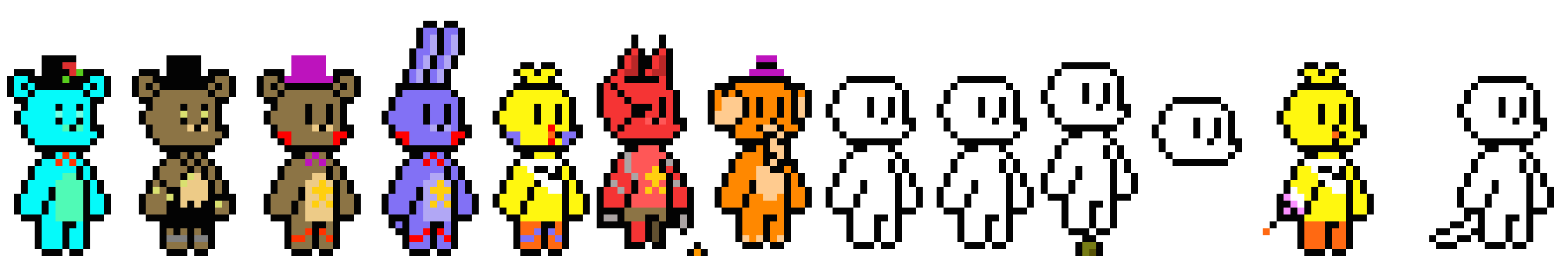 Does anyone wanna finish this for me? I need Happy Frog, Mr. Hippo, Pigpatch, Music Man, Funtime Chica, and El Chip to be done. Terrie? Will you do it?