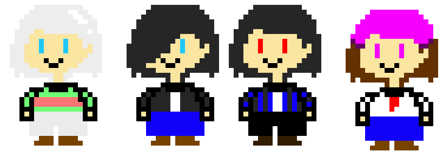 Black V3, Shadow, (blue stripes) Silver (silver hair) and Hanako
